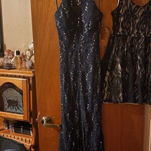 B Darlin Navy Sequin Gown